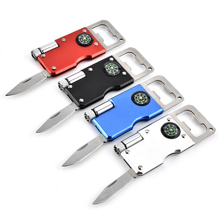 Mini Multifunctional LED Torch Keychain Knife Compass Blade DIY Grade Promotional Outdoor Adventure Bottle Opener OEM