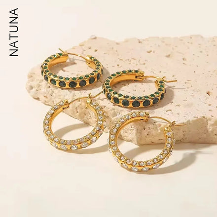 18K Gold Stainless Steel Inlaid Diamond Earrings with Micro Inlaid Full Diamond Earrings Women's Fashion Non-fading