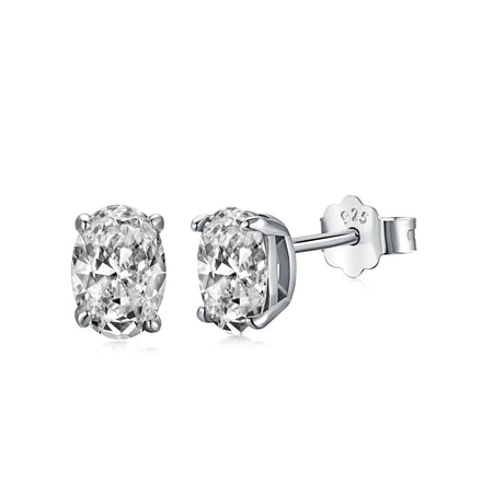 Dylam Minimalist Design 925 Sterling Silver Rhodium Plated Diamond 5A Zirconia Oval Shape Stud Earrings for Women Daily Wear