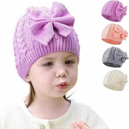 Sweet Kids Bow Hat All-Match Hat Autumn Winter Children Bow Knitted Beanie Hat for Kids 1-3 Years