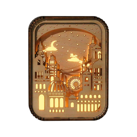 Carved Wood Lamp Castle Unicorn Cute Cat Light Custom Wooden Box LED Night Light Desk Table Lamp Home Decoration Luxury Gift
