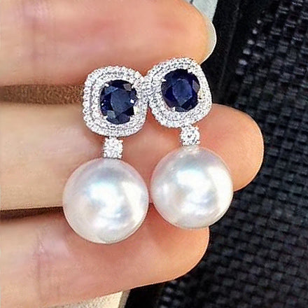 Huitan Geometric Design Fashion Silver Plated Dangle Earring Women Bride Crystal Rhinestone CZ Imitation Pearl Earrings 2026