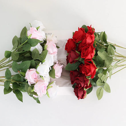 Artificial Silk Real Rose Flower Artificial Flowers for Wedding Home Decor Flannel Bouquet Single Head Rose