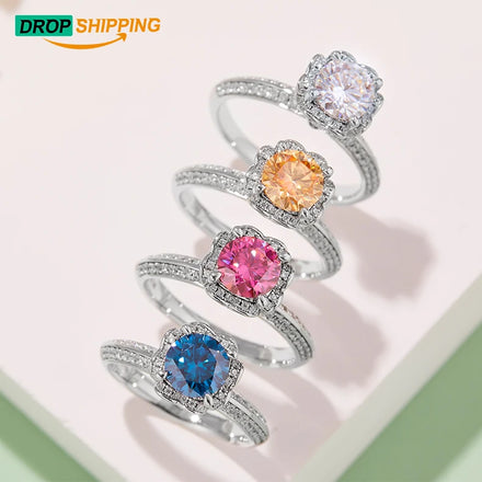 Drop Shipping Engagement Jewelry 925 Sterling Silver 1ct VVS Colorful Moissanite Diamond Bouquet Wedding Ring for Women Girls