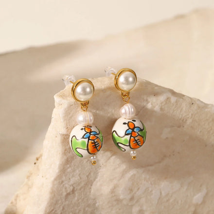 INS Hot Sale 18K PVD Gold Plated Freshwater Pearl Hoop Earrings Waterproof Stainless Steel No Fade Hypoallergenic Perfect Gift