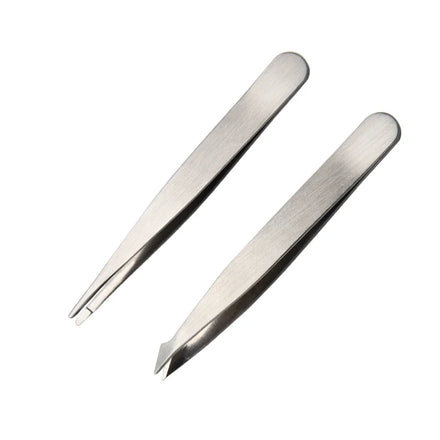 Stainless Steel Slanted Tip Eyebrow Eyelash Tweezers for Makeup with Packaging