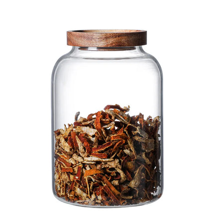 Large Eco-friendly Glass Storage Container 1L 2L 3L with Acacia Wooden Lids for Dry Food Home Kitchen Storage