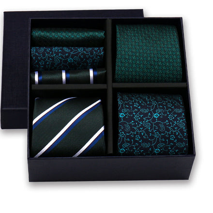 Gift Box Packing Polyester Ties for Men Novelty Hanky Set 3 Styles Men's Tie Formal Blue Cravat for Wedding Polyester Necktie