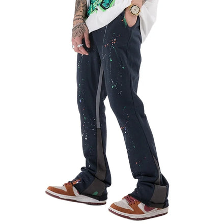 High Quality Men's Track Pants Elastic Waistband Casual Flared Jogger Trousers Mid Waist Stacked Flare Sweatpants Straight