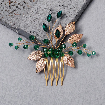 New Bridal Tiara Wedding Headpiece Wedding Dress Accessories Rhinestone Insert Green Crystal Hair Combs for Women