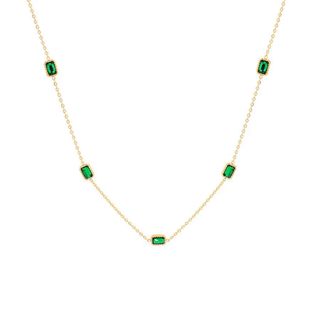 Minos Fashion Green Stone Necklace Stainless Steel 18k Gold Plated Green Zircon Necklace Tarnish Free Gemstone Necklace