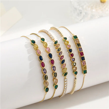 Wholesale Fashion Women's Jewelry Bracelets 14K Gold Plated Bracelet Cubic Zircon Inlay and Adjustable Sliding Clasp for Girls