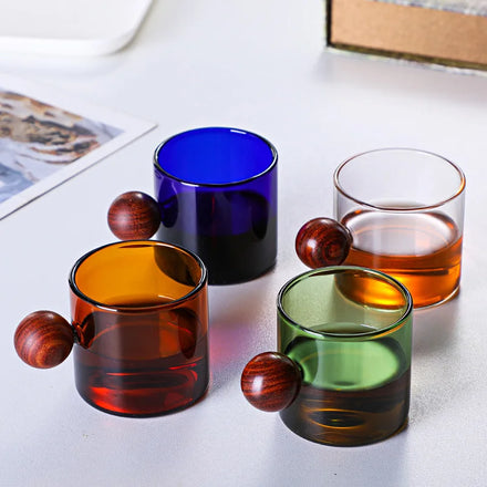 New 120ml Borosilicate Glass Small Cup Mug With Wooden Lid for Milk Tea Cup