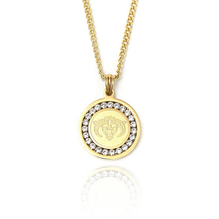 New Sparkling Cubic Diamond Zircon 12 Zodiac Disc Pendant Necklaces Stainless Steel Tarnish Resistant Jewelry