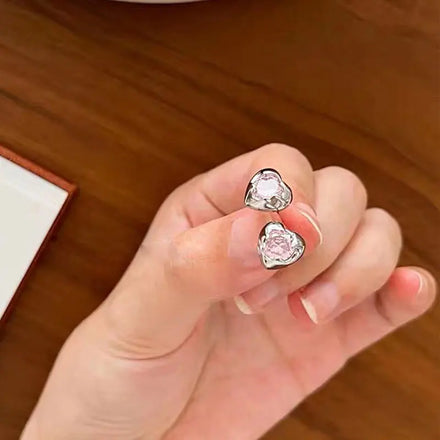 pink CZ Heart Stone Stud Earring 925 Sterling Silver Cut Jewelry Stud Earrings