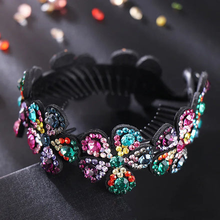 Fashion Ponytail Holder Crystal Rhinestone Hair Claws for Women Girls Flower Hair Clips
