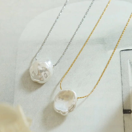 Charm Stainless Steel 18k Gold Plated Jewelry Baroque Irregular Bead Female Clavicle Necklace