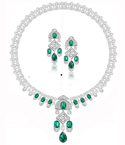Luxury 5A Cubic Zirconia Bridal Jewelry Set Emerald Green Stone Necklace and Earrings Jewelry Set