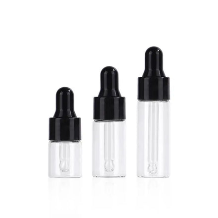 Factory 1ml 5ml Amber Clear Glass Essential Oil Mini Sample Bottles for Skin Care Serum Cosmetic Packaging Dropper Carton