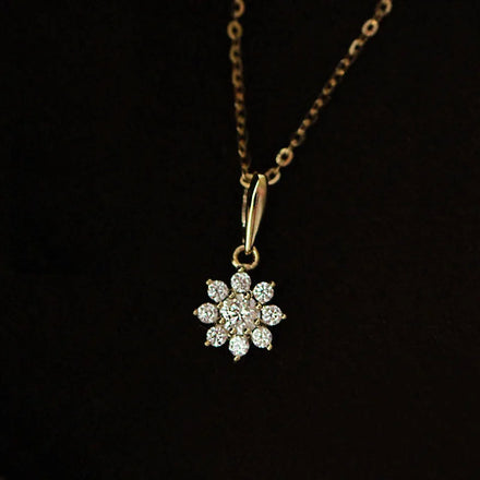 Fashion Jewelry 925 Sterling Silver 14K Gold Korean Sun Flower Zircon Pendant Necklace for Women