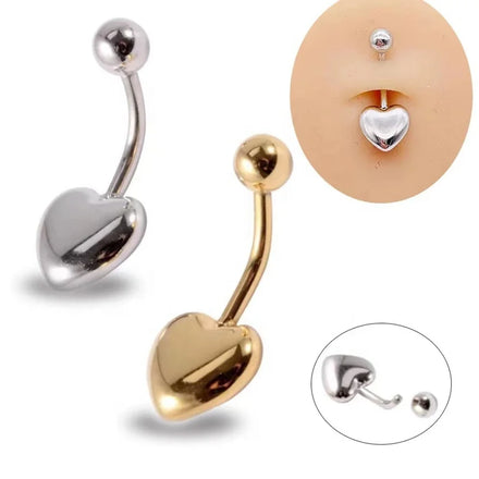 Stainless Steel High Polished Smooth Solid Heart Belly Button Ring Women Navel Pierced Body Piercing Jewelry