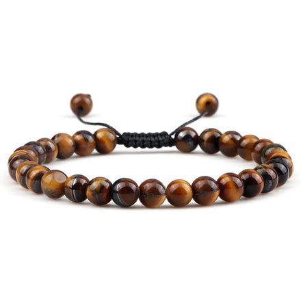 RisingMoon 6mm Tiger Eye Stone Bracelets Handmade Charm Gemstone Beaded Bracelet Adjustable Braided Rope Women Men