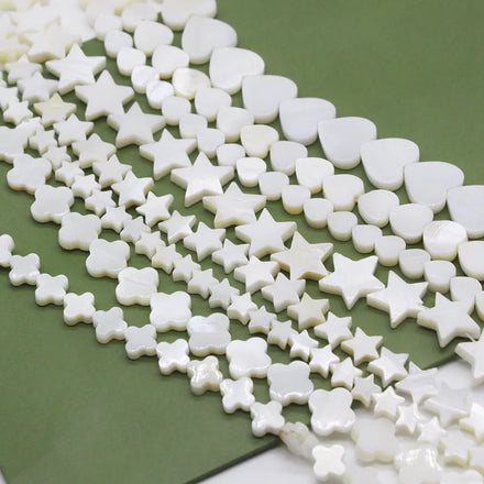 White Shell Disc Spacer Beads Shell Beads Mother of Pearl Heart Star Clover Shape Beads for DIY Jewelry Making 6mm 7mm 8mm