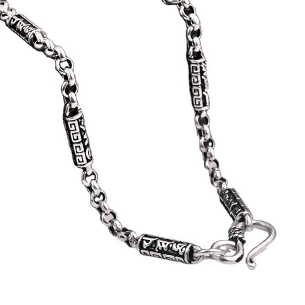 S925 Sterling Silver Six Word Pearl Necklace for Men and Women Vintage Jewelry Necklace Amulet Good Luck Necklace