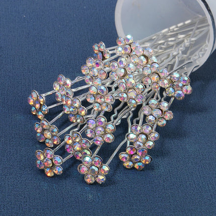 20Pieces Set Rose Flower Hair Jewelry Set Accessories U-Shaped Wedding Bridal AB Crystal Rhinestone Hair Pin for Women Girls