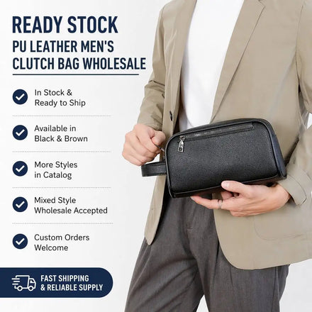 New Style Fashion Litchi Pattern Hand Bags Wholesale PU Leather Simple Wristlet Bag Trend Clutch Bags for Men Purse Wallets