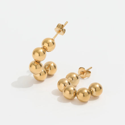 Fenny No Fade 18K PVD Plated No Fade Permanent Cute Beads Hoop Earring Ready to Ship Wholesale Stainless Steel Ladies Jewelry