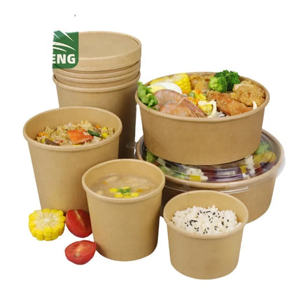 Eco Friendly Recyclable Disposable Microwaveable Rice Soup Salad Paper Bowl with Lid for Food
