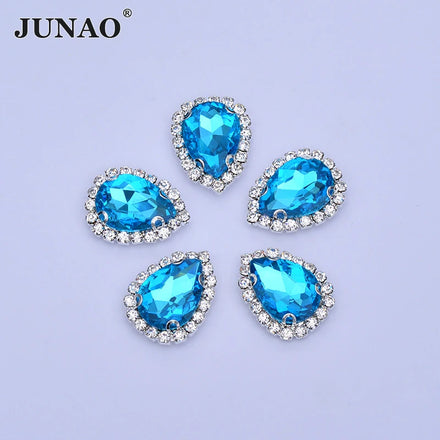 JUNAO 7*10mm 13*18mm Glass Crystal Rhinestone Drop Sewing Gemstones Bulk Blue Claw Crystals Rhinestones