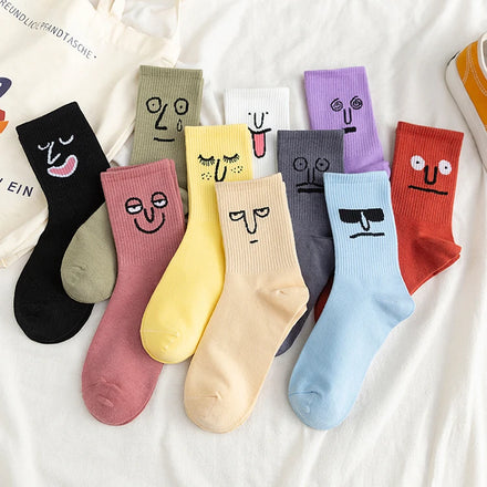 RIHO Spring Autumn Eco-Friendly Breathable Cute Jacquard Crew Socks Fashion Ladies Cotton Happy Funny Casual Tube Cuff Daily Use