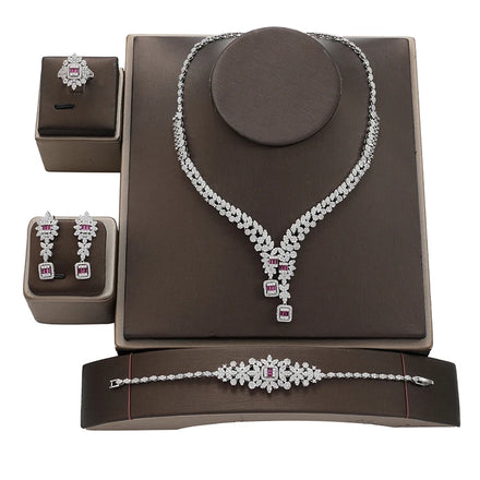 4 Pieces Flower Drop Big Cubic Zircon Dubai Woman Party Costume Jewelry Sets for Brides Wedding Luxury CN3394