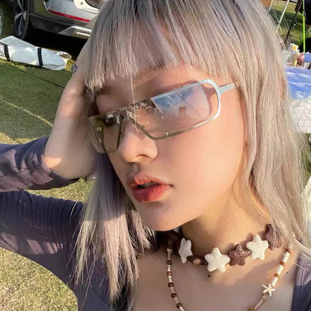 UNOC 2023 Retro Style Sunglasses Trendy Gold Frame PC Material European and American Fashion Hot Girl Style Rimless Glasses