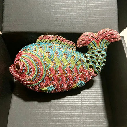 Dropshipping Luxury Party Women Handbag Ladies Rhinestone Clutches Wedding Fish Shape Clutch Purse