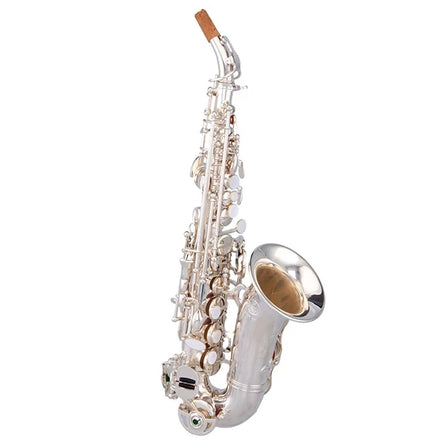 Taishan Brand Silver Plated Brass Curved Soprano Saxophone Lacquered Finish Bb Tone Taishan Brand Includes Accessories