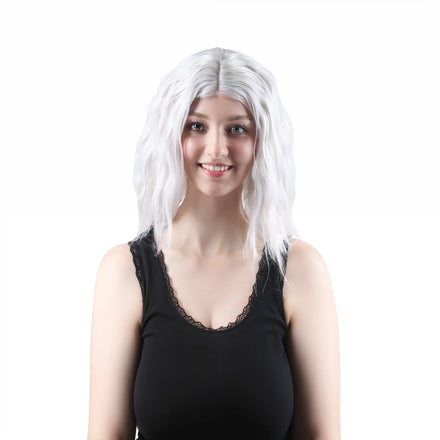 QYD-043 14inch Full Machine Made Middle Parted Curly Short Wig White Hair for Black Women Daily Party Hot Sale