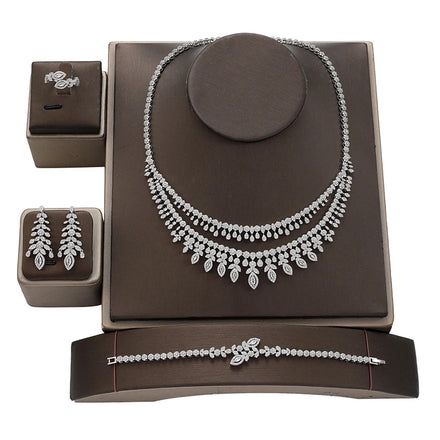Luxury Big Statement Heavy Cubic Zircon Women's Long Tassel Wedding Necklace and Earrings Pageant Jewelry Set for Brides CN2690