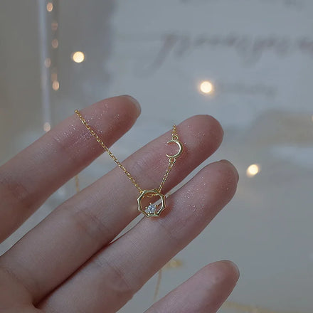 French Elegant Collares Para Mujer 24k Gold Plated Sterling Silver Necklace Moon Charm Necklace for Women 925 Silver Necklace