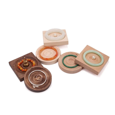 Wood Square Round Jewelry Bangle Bracelet Counter Single Stand Display Show Tray 3 Different Wood Dark/Light Color 10x10x2cm
