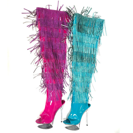 New Style 6 Inches Sexy Fetish Fringe Over the Knee Boots Peep Toe Fashion Stripper Gothic Platform Nightclub Pole Dance Models