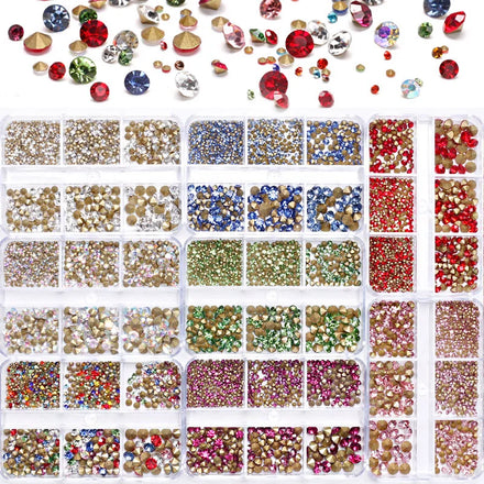 6Grid Nail Art Rhinestones Tapered Bit Gem AB Pointed Bottom Nail Charms Gem Stones DIY Manicure Decoration For Nail Salon