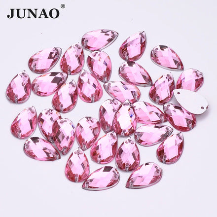 JUNAO 10*14mm 13*18mm Drop Rhinestones With Hole Sewing Crystals Stones Flat Back Gemstones for Jewelry