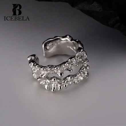 ICEBELA Simple Fashion 925 Sterling Silver Ear Clips with Hollow Raindrop Textured Clip on Earrings for Women