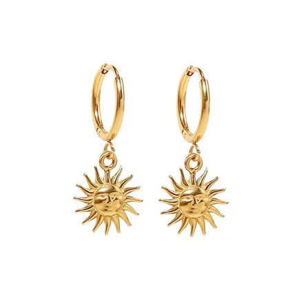 Vintage Aretas Gold Plated Earrings Trendy Jewelry Titanium Statement Huggies Face Sun Dangle Hoop Earrings for Women