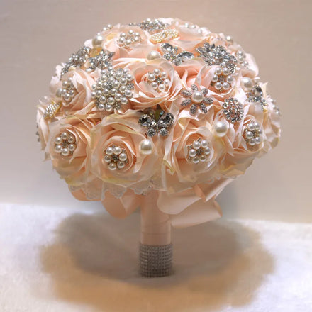 Ychon Artificial Rose Posy with Satin Jeweled Throw Bouquet Bridesmaid Holding Flowers Wedding Bouquets Silk Flower