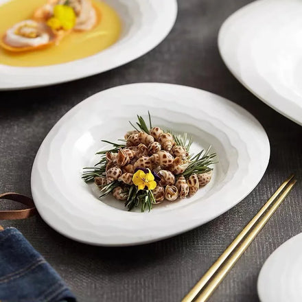 Ceramic Dinner Plate White Irregular Cold Dishes Soup Pasta Dessert Steak Serving Trays Party Buffet Restaurant Dinnerware Set
