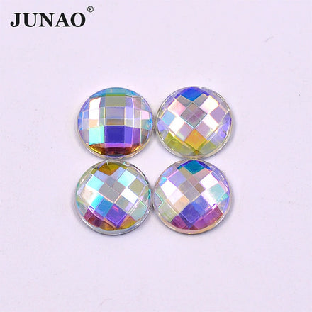 JUNAO 8-30mm Round Acrylic Rhinestones Crystal Strass Flatback 12mm Loose Acrylic Crystal Stones for DIY Crafts